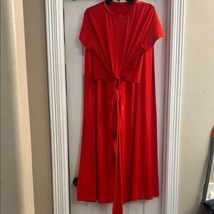 Elegant Red Tie-Front Dress